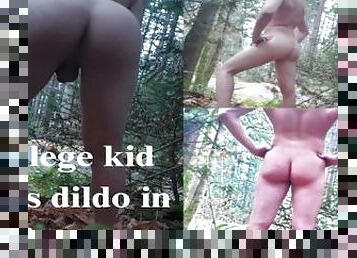 Public college student fucks dildo in forest