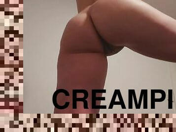 Standing sex with dripping creampie