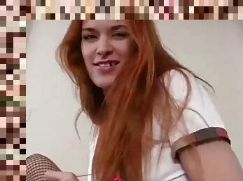 Sexy POV redhead teen gives head