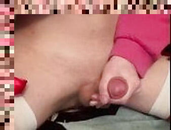 Cute femboy fucks dildo till they cum