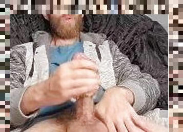 Playing with my ass, while I stroke my big dick then spraying cum into my beard
