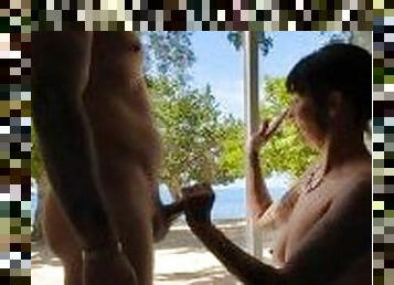 Morning Blowjob with a View at Nude Resort (would you stop by my window?)