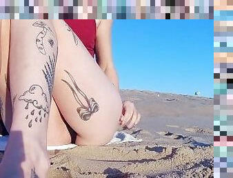 zunaj, scanje, javno, amaterski, camera, plaža, potovanje, noge, solo, tattoo