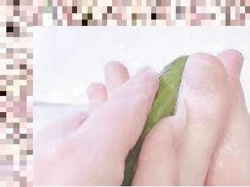 wet cold cucumber masturbates my feet