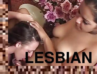 Horny Lesbian Helps Her Friend Out In The Shower By Eating Her Tight Cunt
