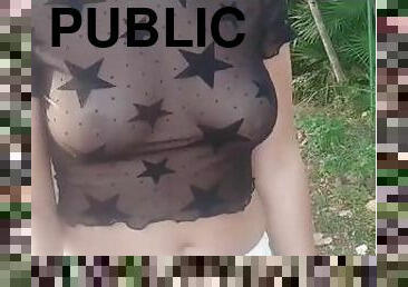 gros-nichons, public, amateur, ados, naturel, solo, clignotant