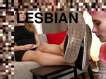 lesbisk, bdsm, fötter, blond, fetisch, bondage, footrunk, små-bröst
