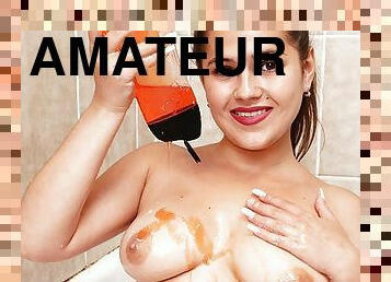 baignade, gros-nichons, masturbation, orgasme, amateur, ados, jouet, joufflue, doigtage, première-fois