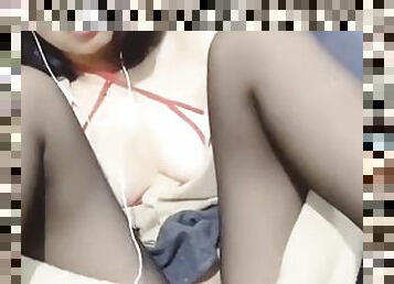 asyano, dyakol-masturbation, baguhan, hapon, webcam, fetish, solo, naylon, nangaakit