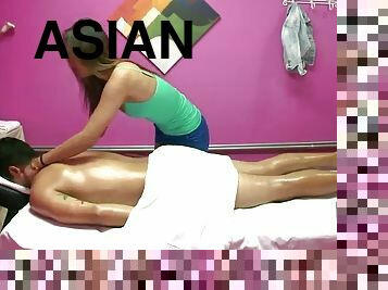 Gorgeous asian masseuse is fucked silly by a client