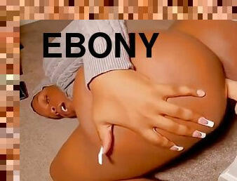 Ebony femboy playing alone with a dildo