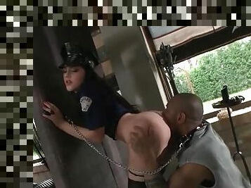 Sluts in cop uniforms licked by a prisoner