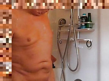 asia, umum, kurus, homo, sperma, mandi-shower, tato