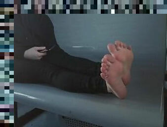 Foot Fetish Outside. Sexy little soles on the train and in nature