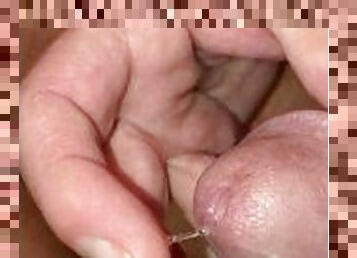 Smeared some precum around my dickhead as I edge and tease myself on the toiletclose up