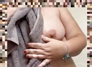 Milf drying off in shower