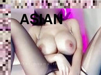 asiatique, cul, gros-nichons, énorme, masturbation, orgasme, pisser, femme, salope, petite-amie