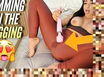 Sexy latina reaching the orgasm cumming in her yoga pants FEMALE ORGASM