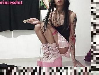 horny goth emo girl riding dildo (preview)