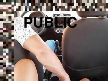 orgasme, public, chatte-pussy, doigtage, voiture, pute, humide