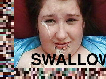 Fat Girl Swallows, Chokes On Cum