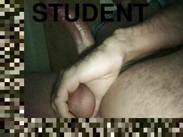 masturbation, student, gigantisk-kuk, fingerknull, college, sprut, mjölk, kuk