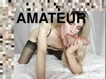 amatöör, blond, dildo, soolo