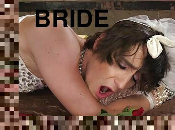 BDSM domina pegs bride crossdresser in voyeur session