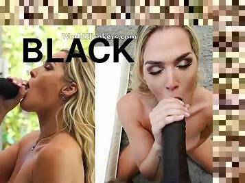 Super hot blonde is amazed by her first big black cock