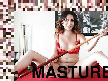 Sensual girl uses the pool stick to masturbate her needy cunt