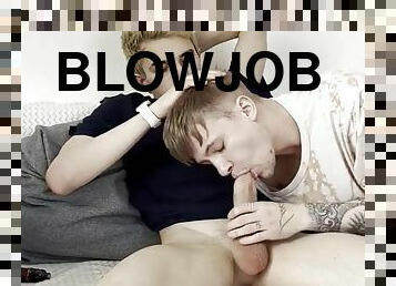 Twink with big cock blowjob cumshot