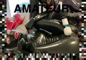 Touchedfetish Amateur Fetish Married Couple In Shiny Latex Rubber Catsuit Loud Moaning Due Magic Wand And Vibrator Orgasm 6 Min