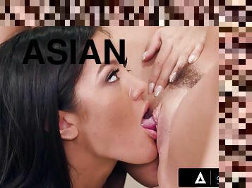 asiatique, cul, gros-nichons, poilue, chatte-pussy, babes, interracial, lesbienne, ados, collège