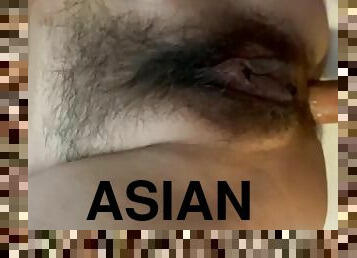 asiatisk, utroskab, behåret, kæmpestor, fisse-pussy, mager, kone, amatør, anal, udløsning