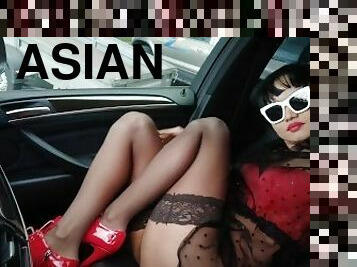 asiatisk, far, briller, offentlig, russisk, amatør, skønheder, bil, fødder, undertøj