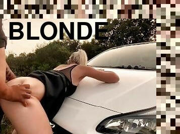 auto, gesichtspunkt, blondine