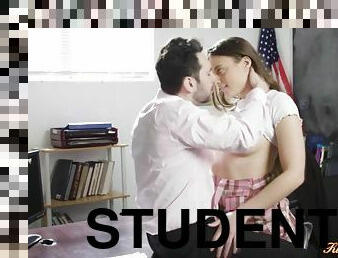 Teen student seducing and deepthroating school teacher