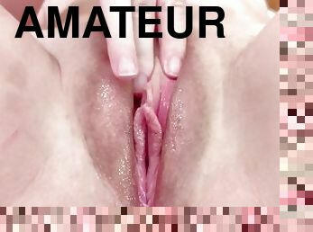 clito, masturbation, chatte-pussy, amateur, maison, doigtage, secousses, solo, blanc, humide