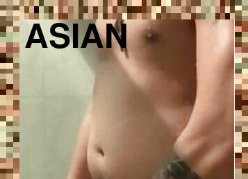 hukbo, asyano, ligo, dyakol-masturbation, baguhan, bakla, mais-na-kulay-ang-buhok, ligo-shower, solo, tato