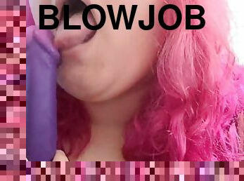 Changing the colour of my dildo with my mouth - dildo blowjob