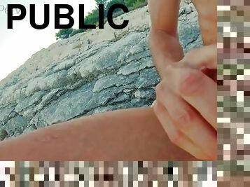 masturbation, nudiste, public, plage, mignonne, attrapée, exhibitionniste, clignotant