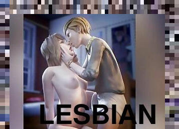 lesbiana, besando, rubia, anime, hentai, 3d, pequeñita