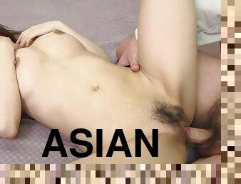 asiatisk, storatuttar, hårig, japansk, dubbel, brunett, penetrering
