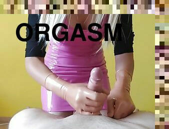 orgasme, dewasa, cumshot-keluarnya-sperma, handjob-seks-dengan-tangan-wanita-pada-penis-laki-laki, sudut-pandang, berambut-pirang, fetish-benda-yang-dapat-meningkatkan-gairah-sex, latex