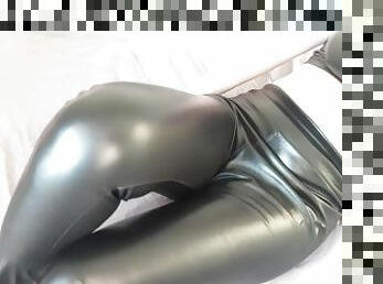 Sexy babe in shiny leather is ready to get fucked