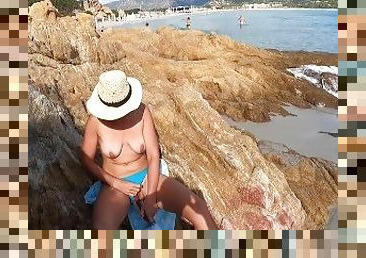 masturbación, al-aire-libre, público, esposa, amateur, cámara, playa, voyeur, pillada