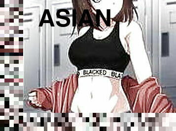 asiatisk, blandede-racer, creampie, sluge, sperm, knepning-fucking, anime, hentai, ydmygelse, afrikansk