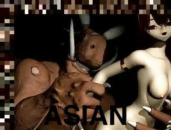 asiatisk, monster, fitta-pussy, rödhårig, knullande, 3d, rakad