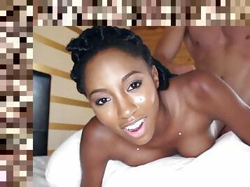 Petite black teen shoots her first porn