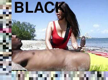 cul, gros-nichons, interracial, black, plage, butin, cubain